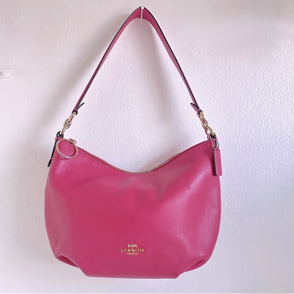 Coach pebbled pink hobo 2way crossbody shoulder leather bag with removal strap